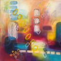 HELLO From Somewhere, 36x36, acrylic pencil pen oil pastel on Canvas