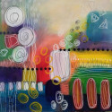 Having A Grand Old Time, 24x24, acrylic, Pen, Pencil on Canvas