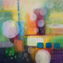 My Happy Place, 36x36, acrylic pencil pen on canvas